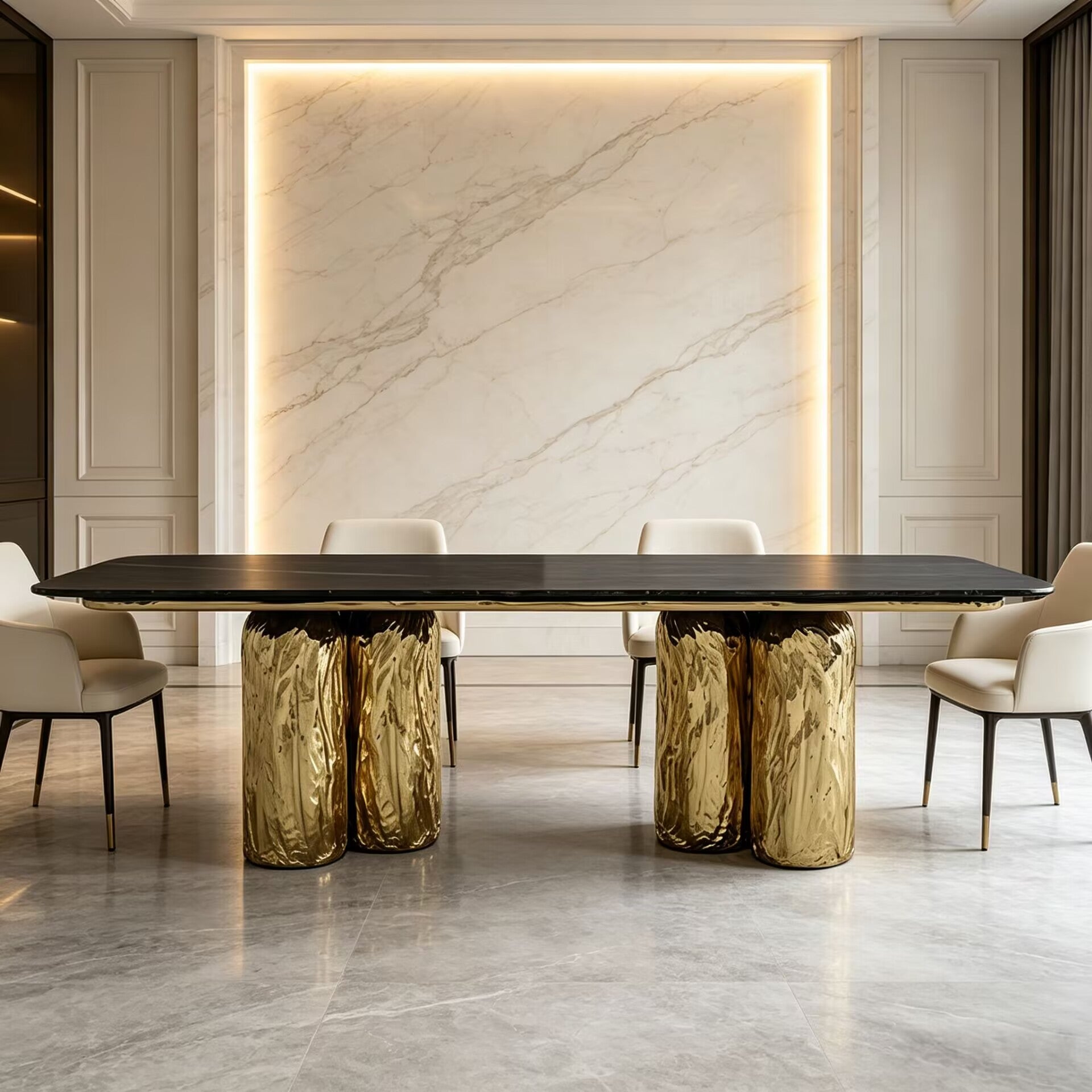 High Quality Luxurious Metal High-End Marble Rectangle Dining Table