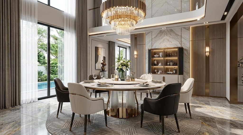 High Quality Creativity Metal Natural Marble Round Dining Table