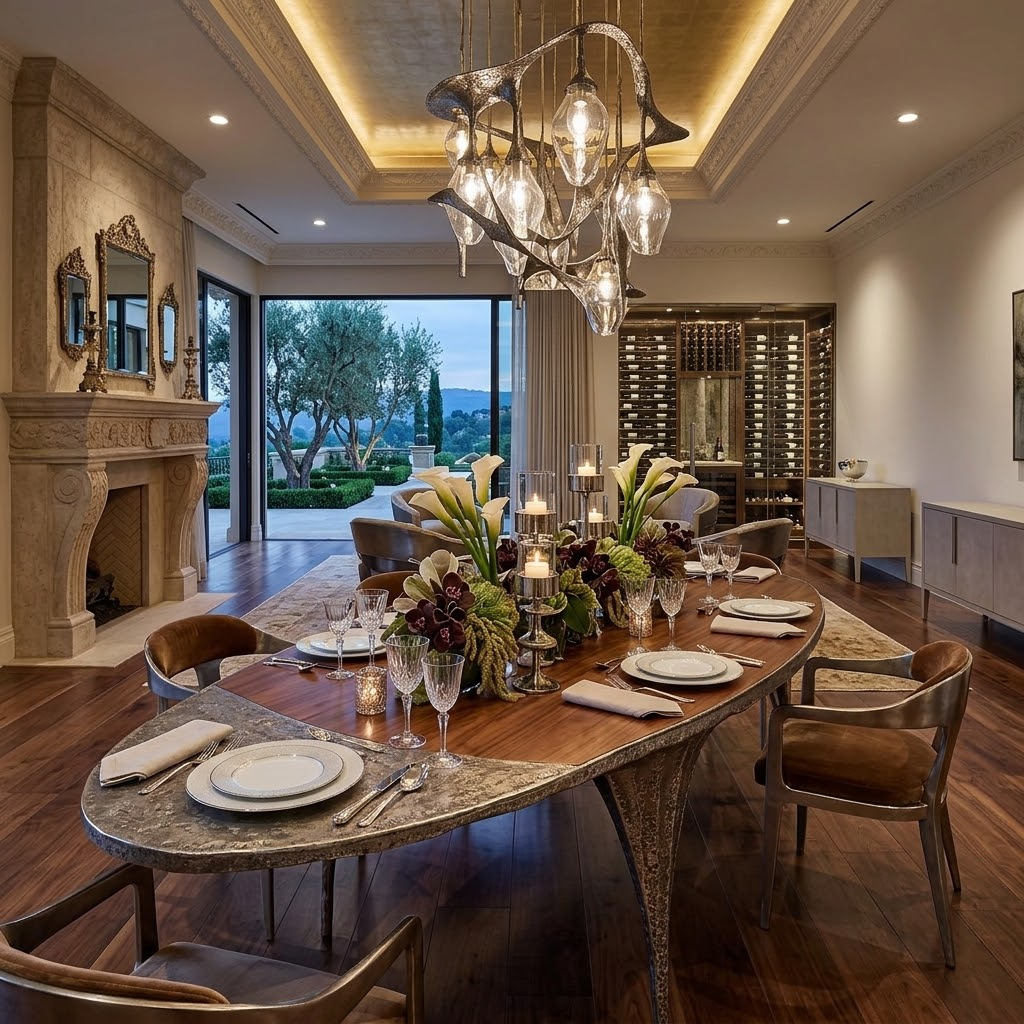 Unique Upscale Metal Creativity Irregular Solid Wood Dining Table