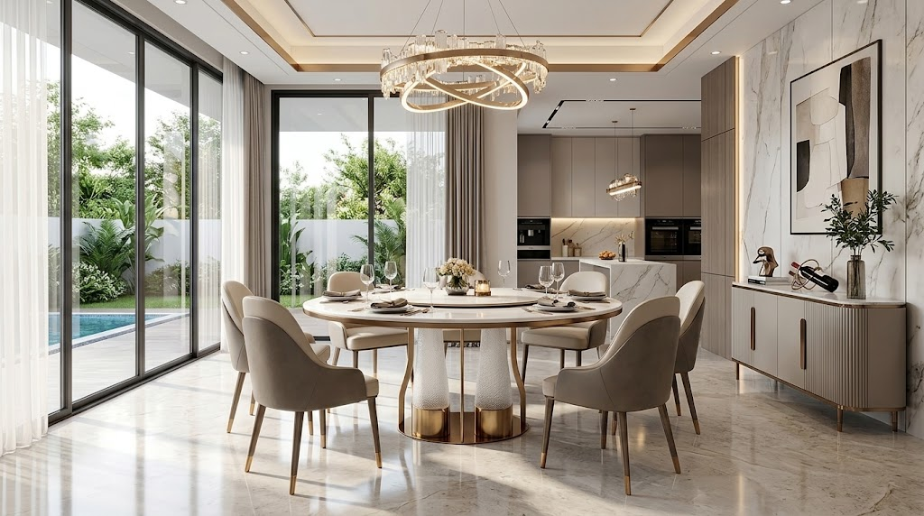High Quality Creativity Metal Natural Marble Round Dining Table