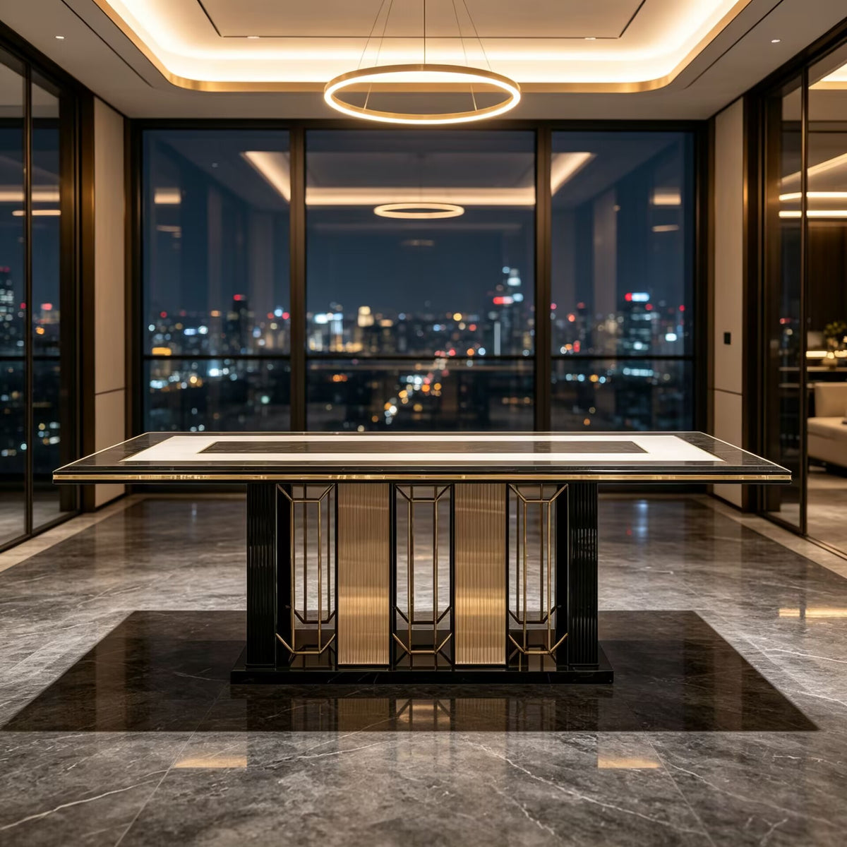 Modern Artistic Stainless Steel High-End Marble Dining Table