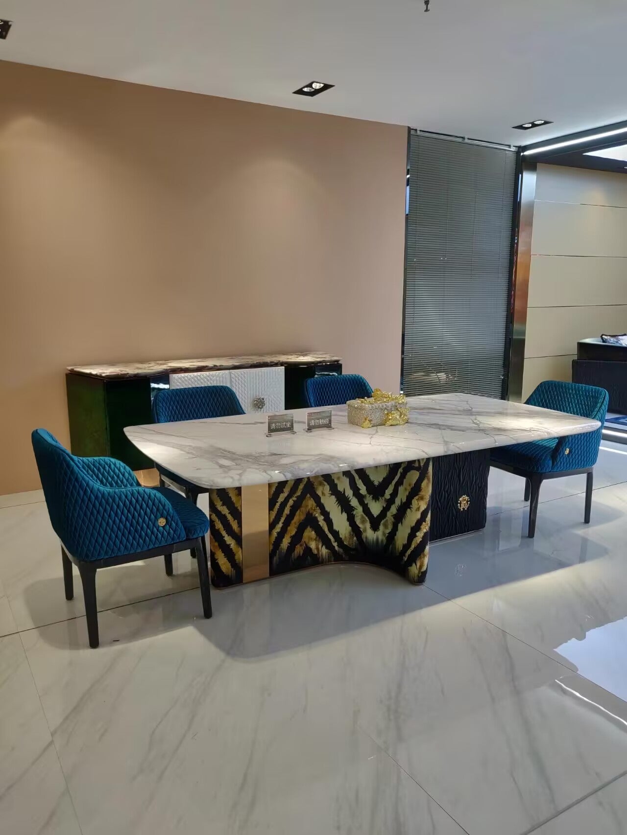 Luxurious Artistic Marble Designer Rectangle Solid Wood Dining Table