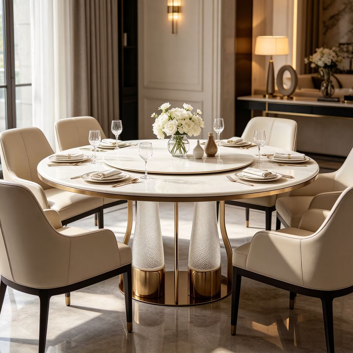 High Quality Creativity Metal Natural Marble Round Dining Table