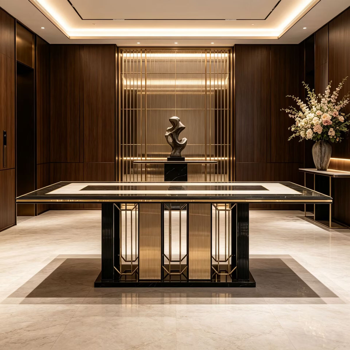 Modern Artistic Stainless Steel High-End Marble Dining Table