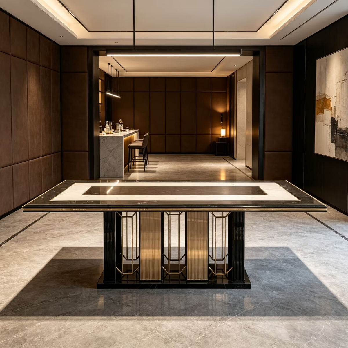 Modern Artistic Stainless Steel High-End Marble Dining Table