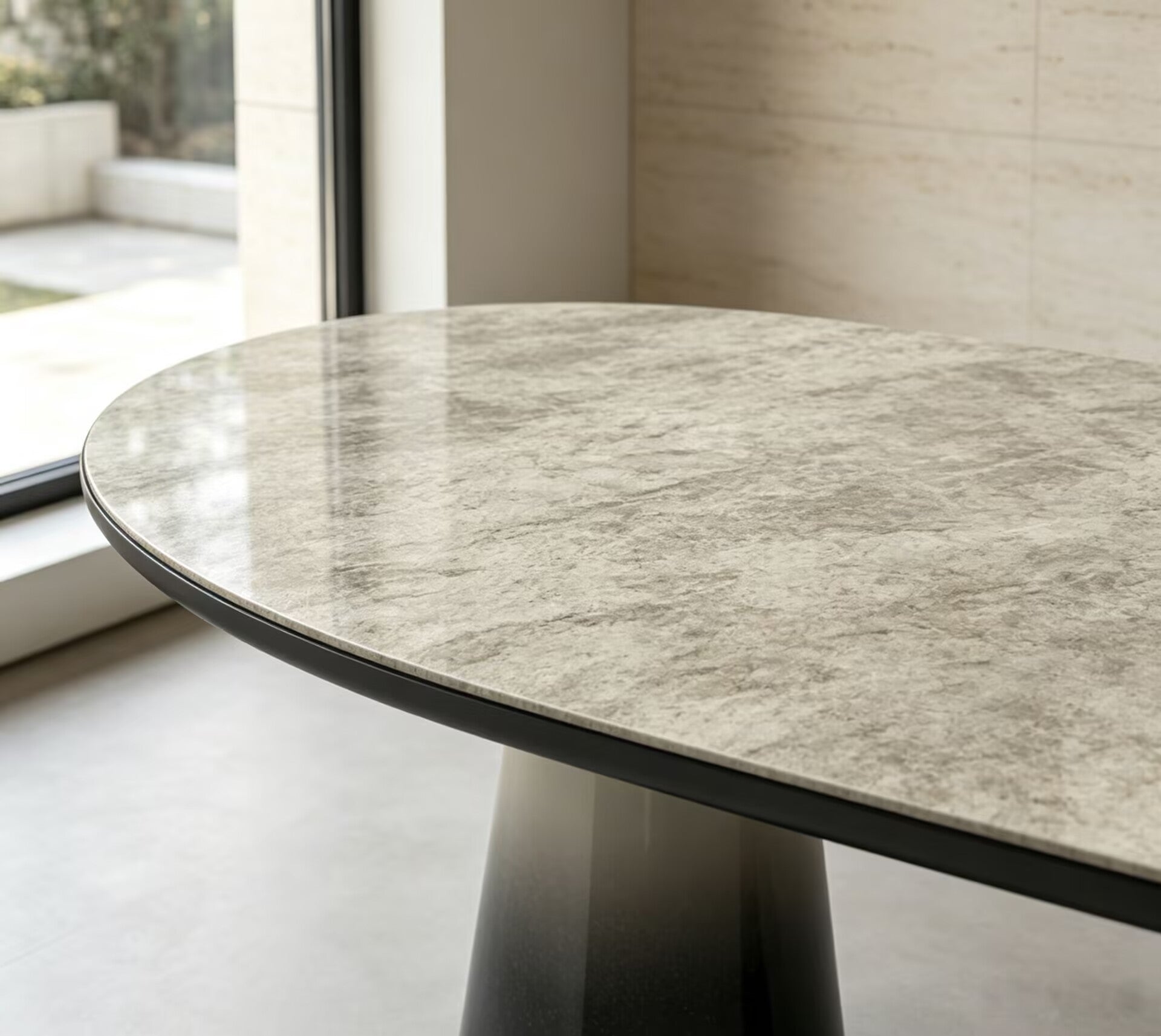 Unique Creativity Simple Solid Wood Art Marble Oval Dining Table