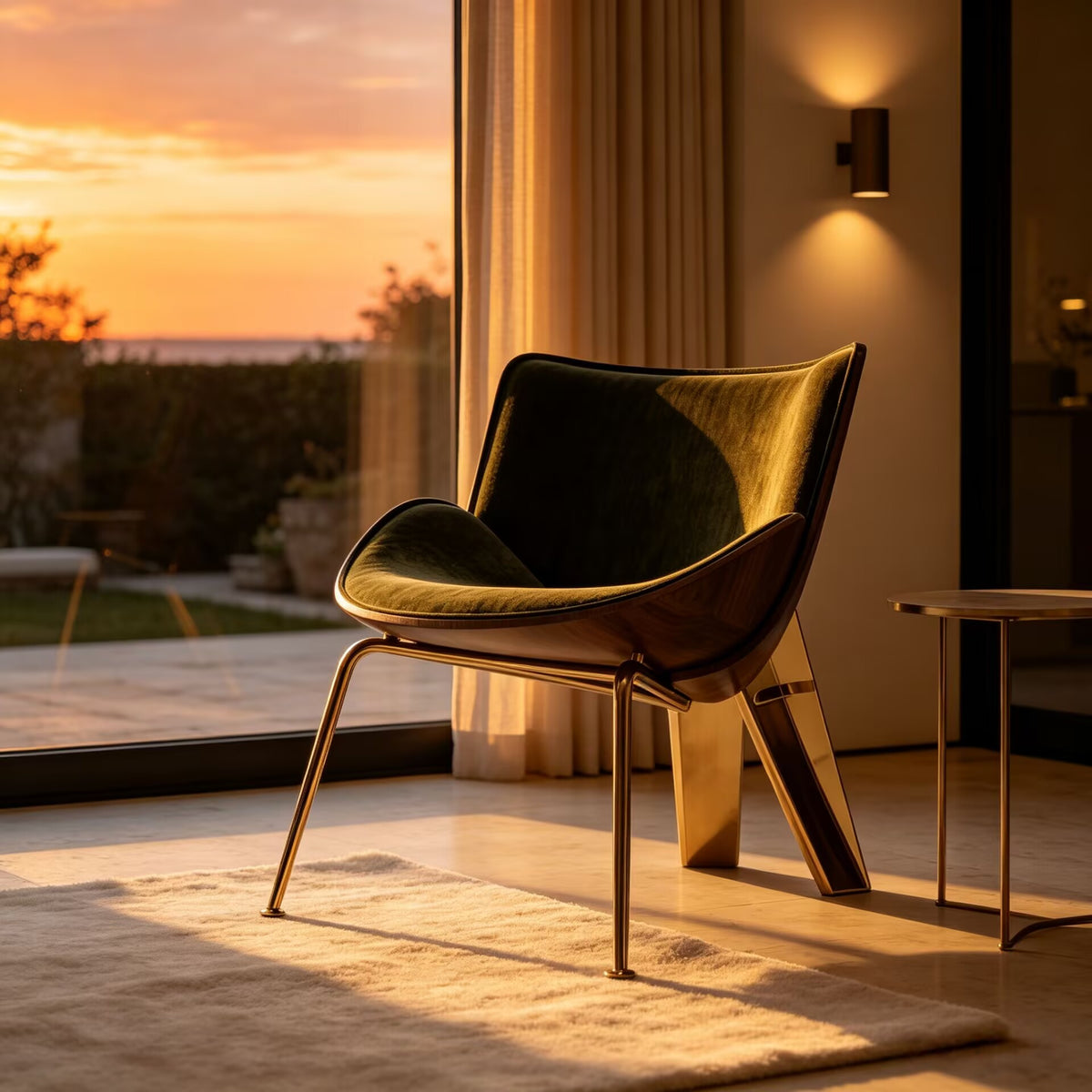 Do-Maru Luxury Stainless Steel Creativity Olive Green Fabric Armchair
