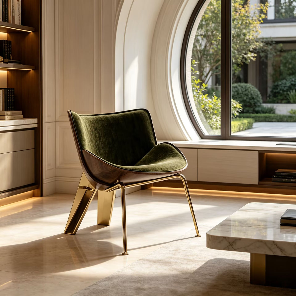Do-Maru Luxury Stainless Steel Creativity Olive Green Fabric Armchair