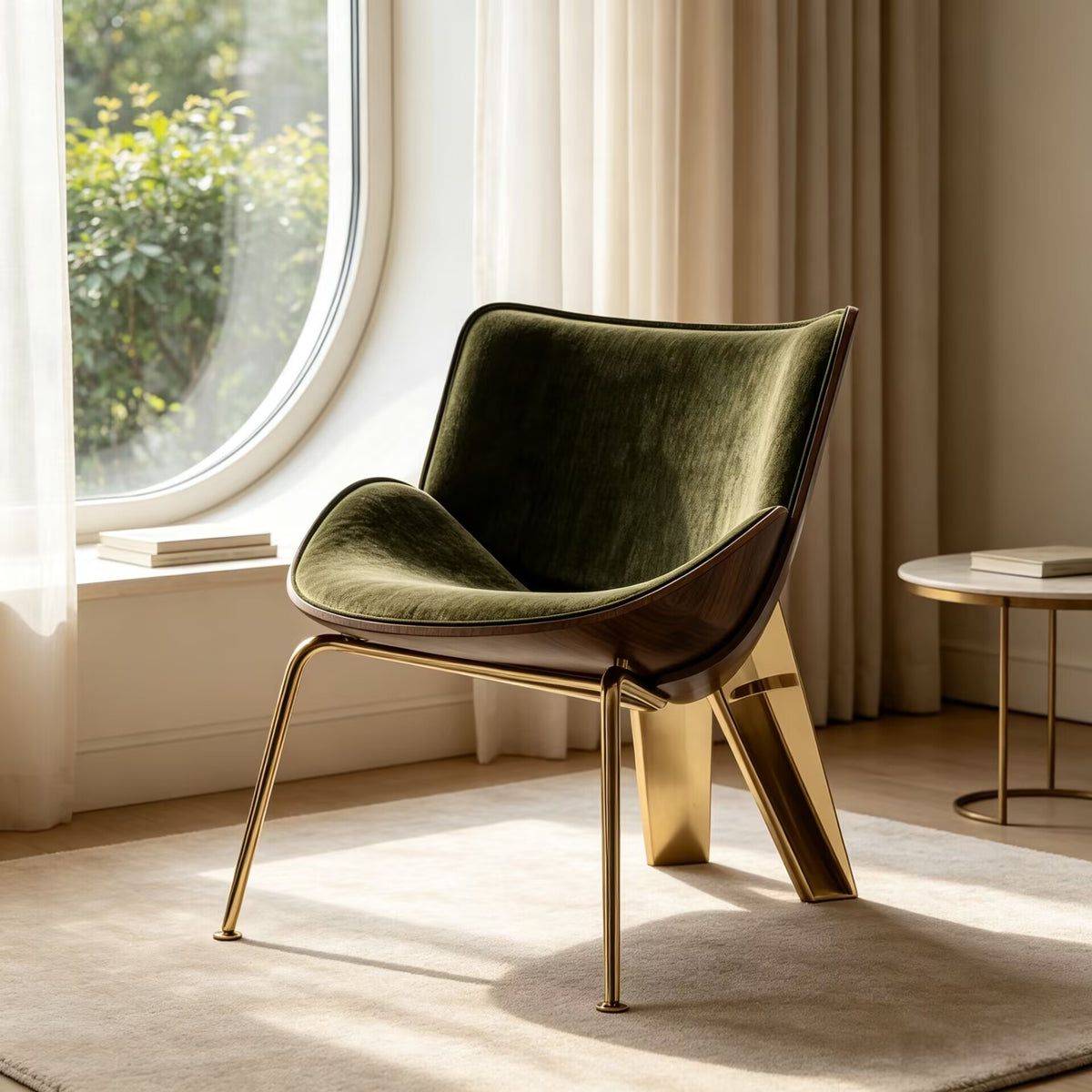 Do-Maru Luxury Stainless Steel Creativity Olive Green Fabric Armchair