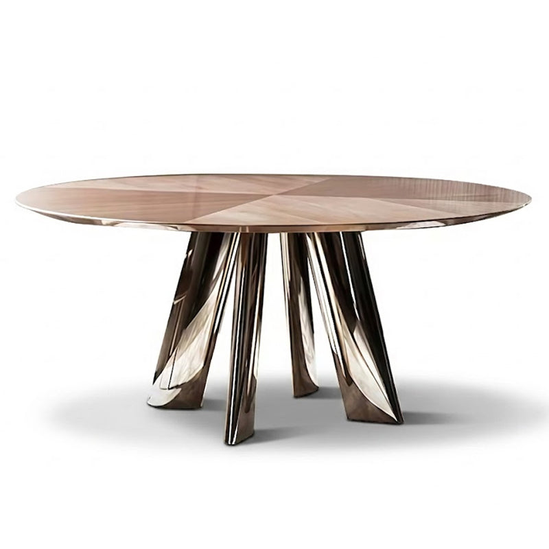 Dress Artistic Stainless Steel Designer Solid Wood Round Dining Table