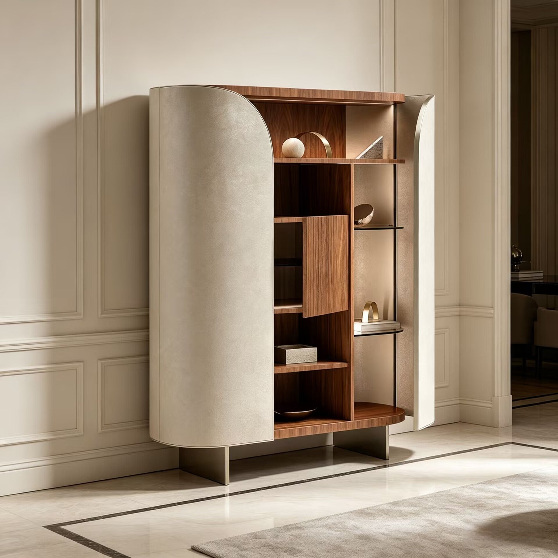 Duna Designer Simplicity Solid Wood Customize Curved Sideboard