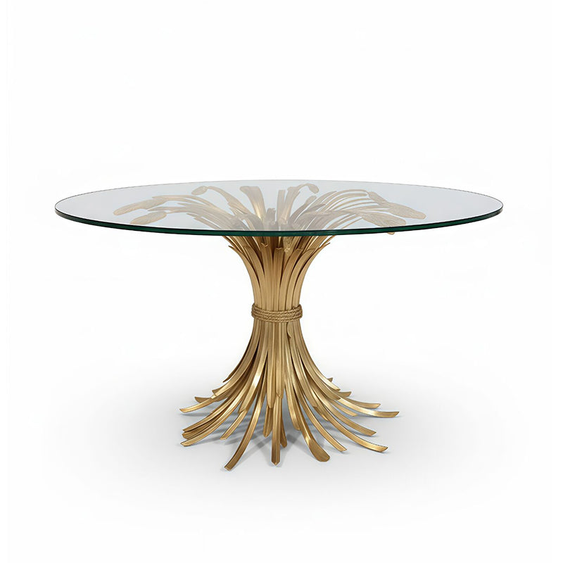 Earofwheat Luxury Tempered Glass Artistic Metal Circle Coffee Table