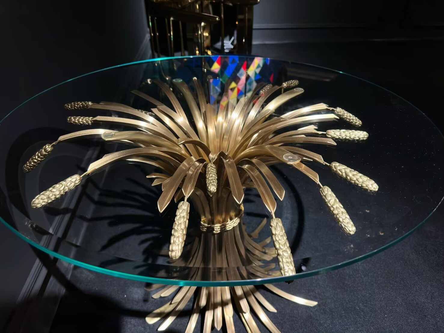 Earofwheat Luxury Tempered Glass Artistic Metal Circle Coffee Table