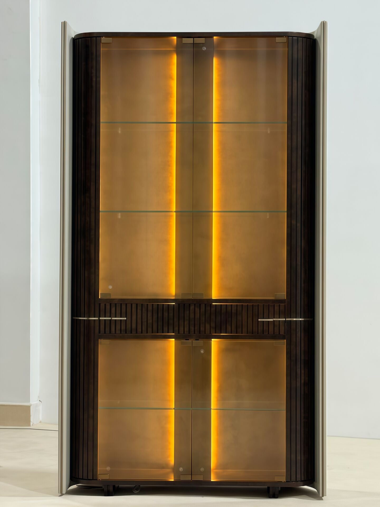 Eclipse Upscale Modern Artistic Stainless Steel Glass Wine Cabinet