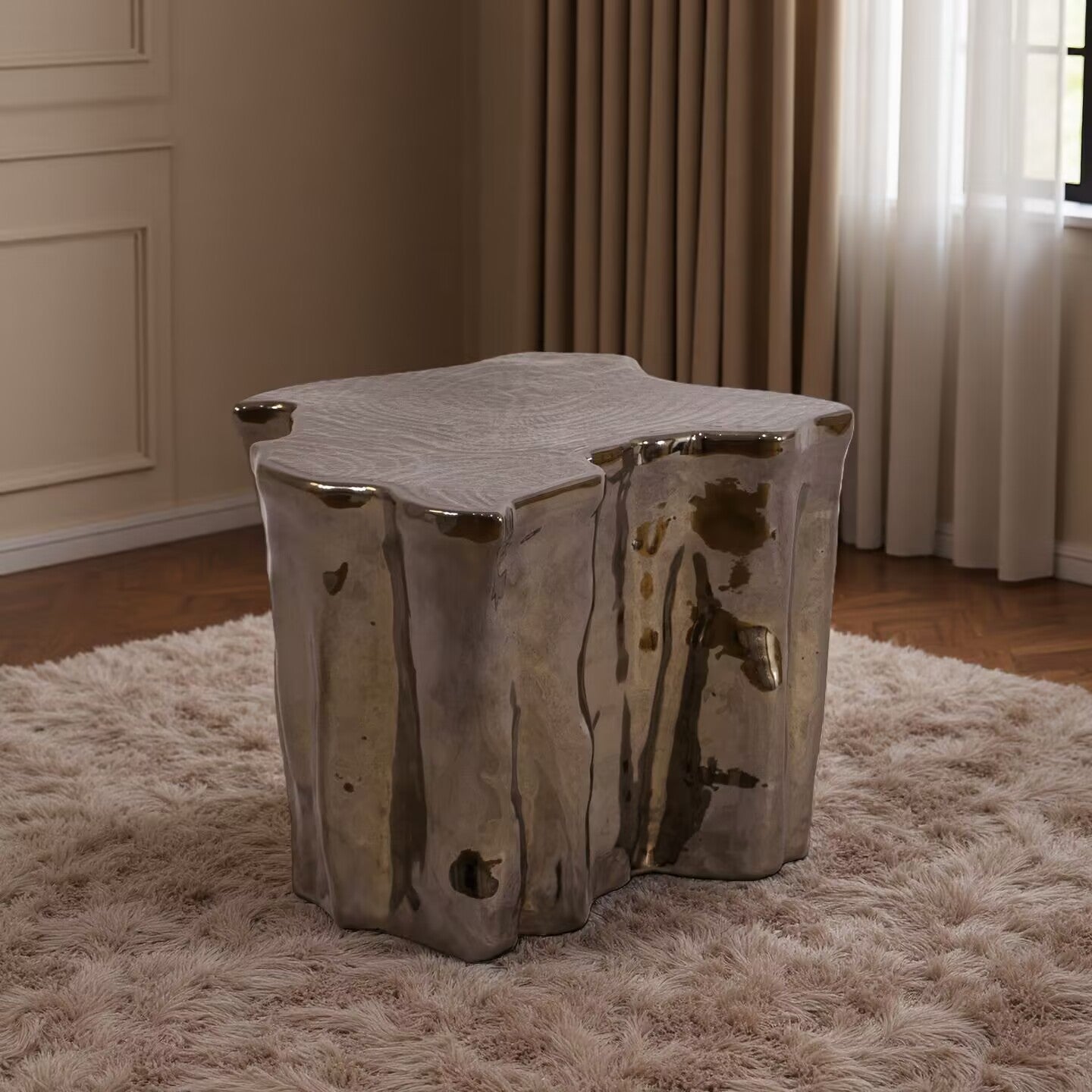 Eden Luxurious Creative Irregular Etching Metal Commission Side Table