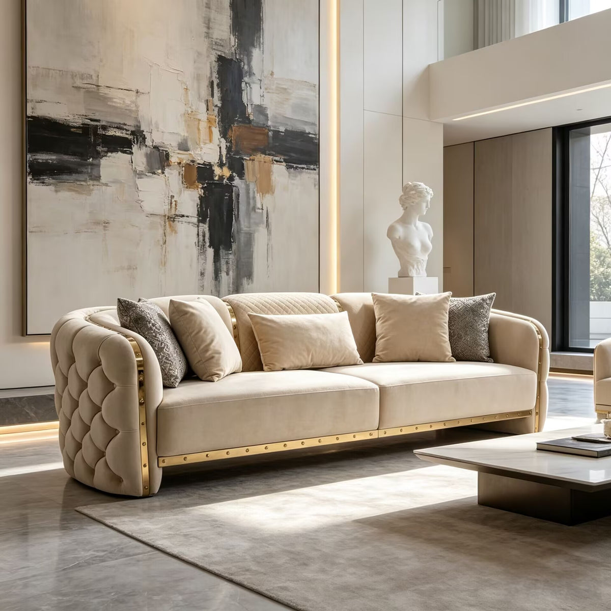 Elephant Villa Living Room Creativity Metal Genuine Leather Sofa