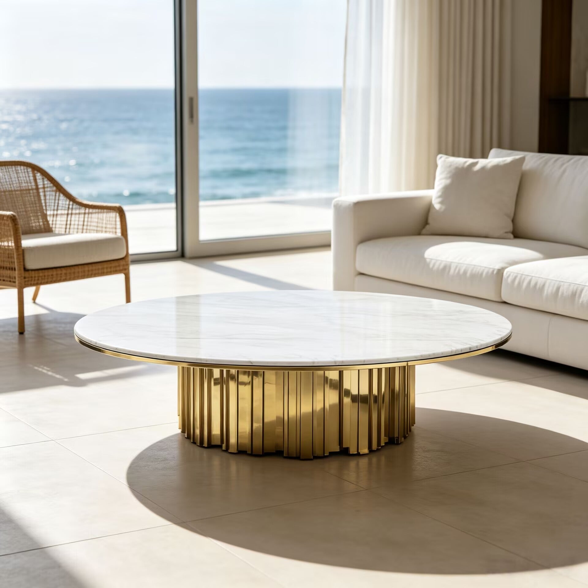 Empire Iii Upscale Artistic Metal Marble Round Coffee Table Coffee Table