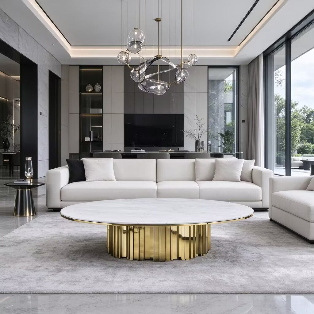 Empire Iii Upscale Artistic Metal Marble Round Coffee Table Coffee Table