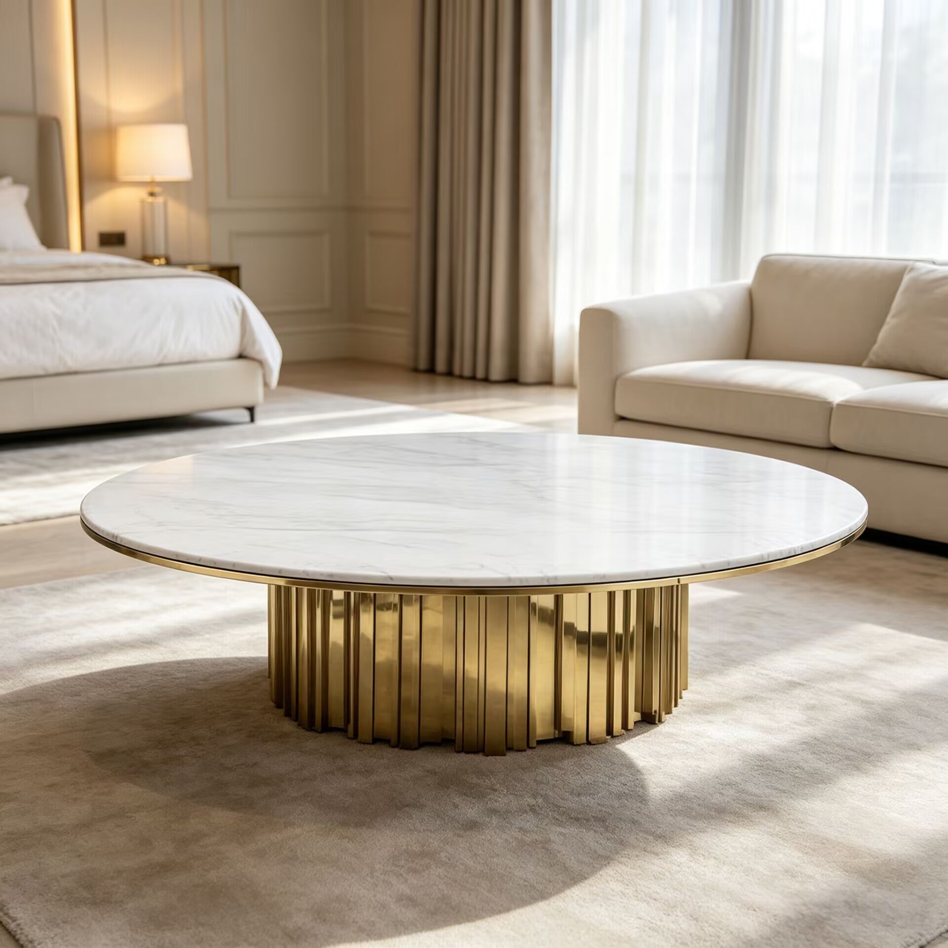 Empire Iii Upscale Artistic Metal Marble Round Coffee Table Coffee Table