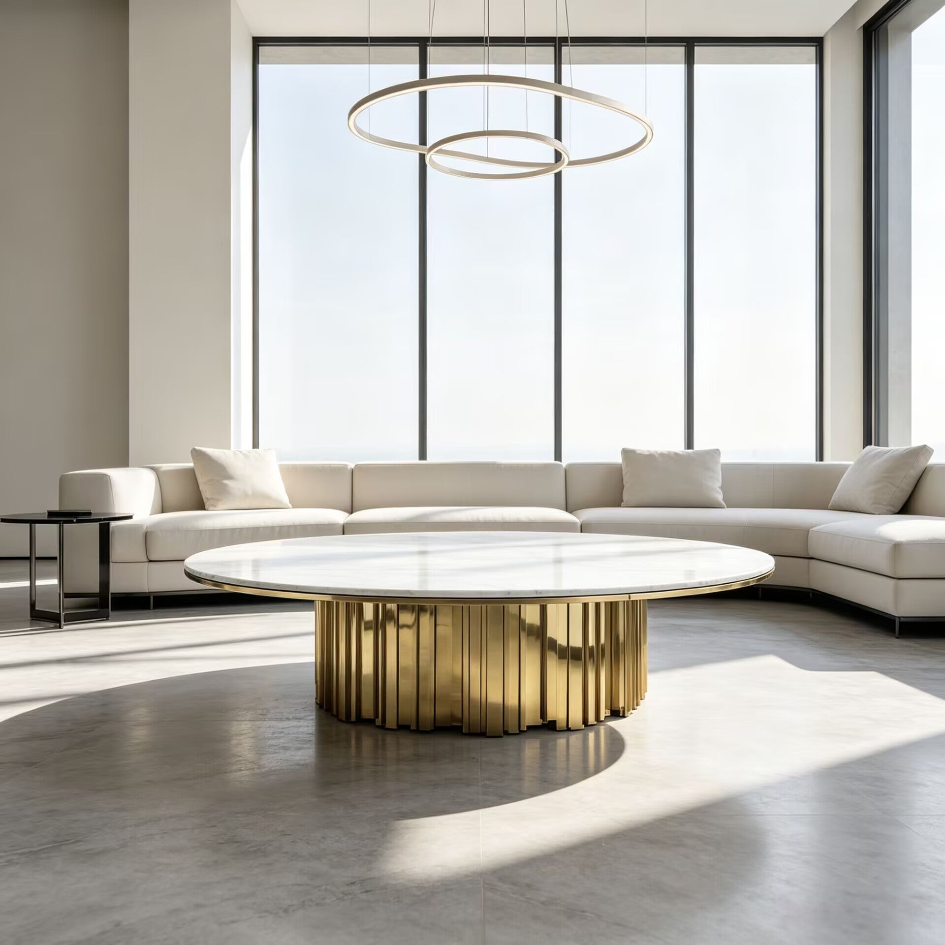 Empire Iii Upscale Artistic Metal Marble Round Coffee Table Coffee Table