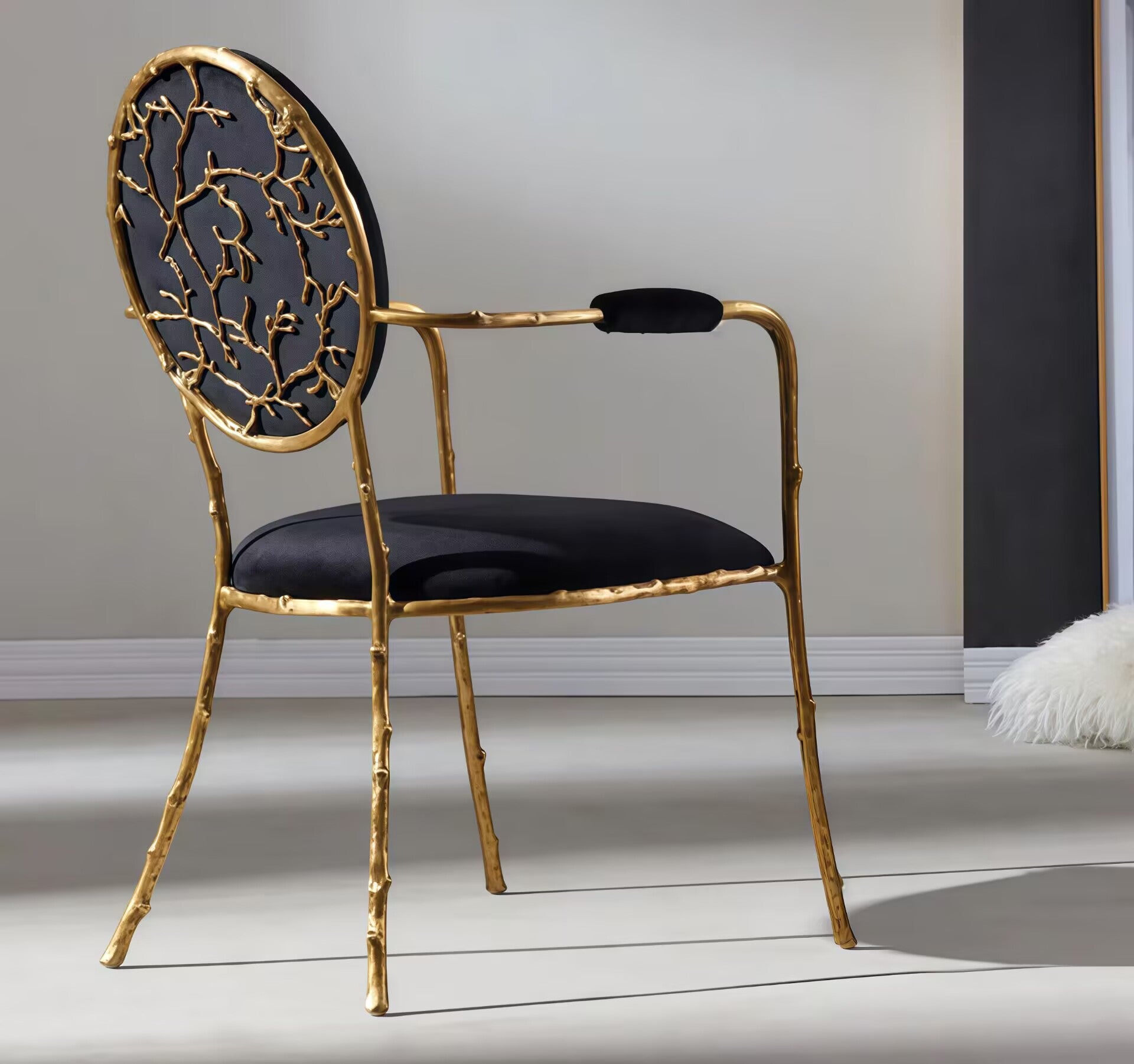 Enchanted Ii Luxurious High-End Metal Minimalist Fabric Dining Chair