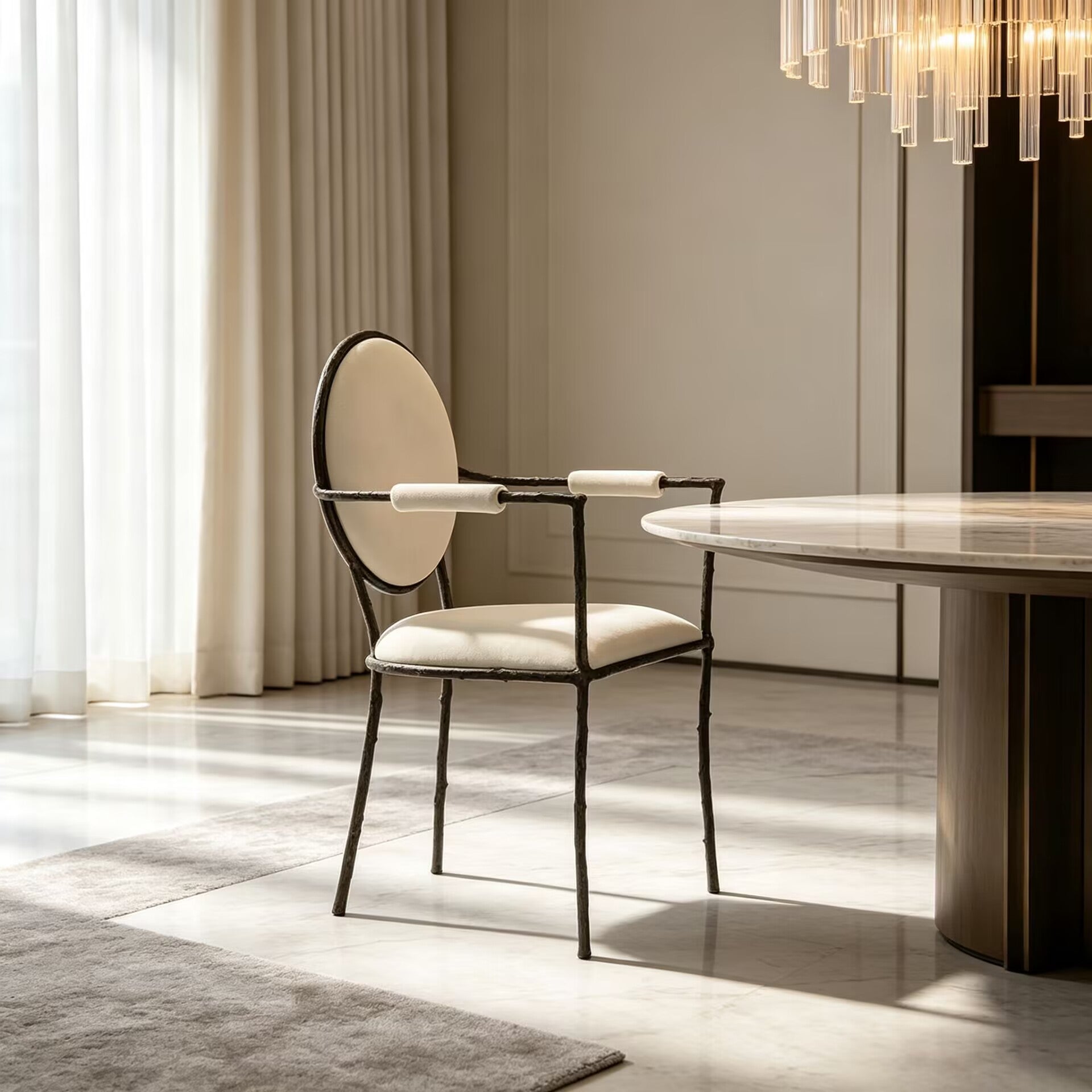 Enchanted Ii Luxurious High-End Metal Minimalist Fabric Dining Chair