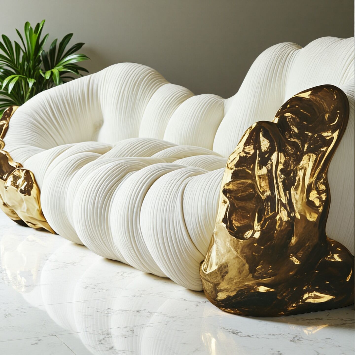 Entice Designer Irregular Creative Metal Living Room Fabric Sofa