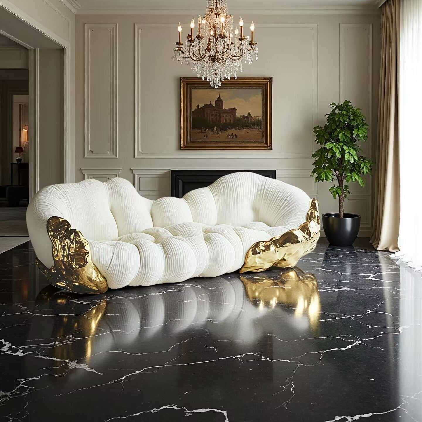 Entice Designer Irregular Creative Metal Living Room Fabric Sofa