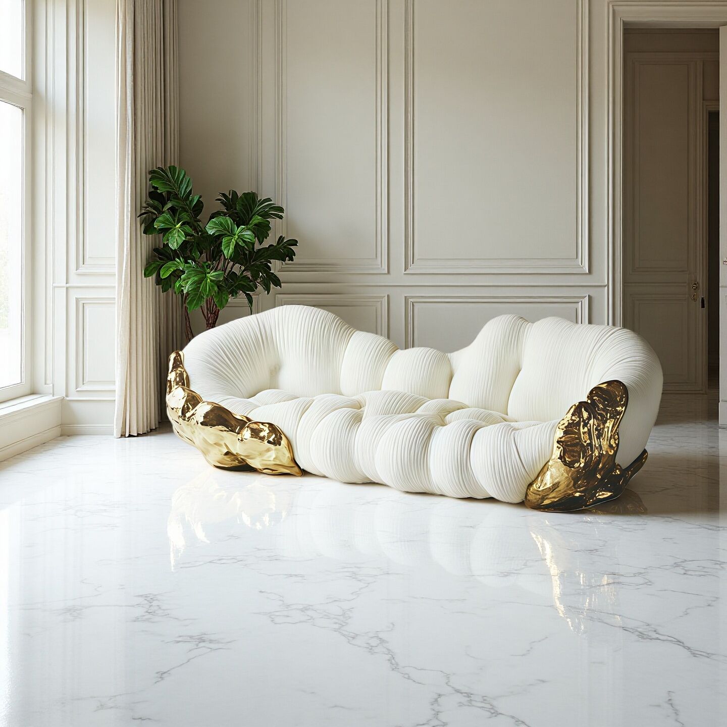 Entice Designer Irregular Creative Metal Living Room Fabric Sofa