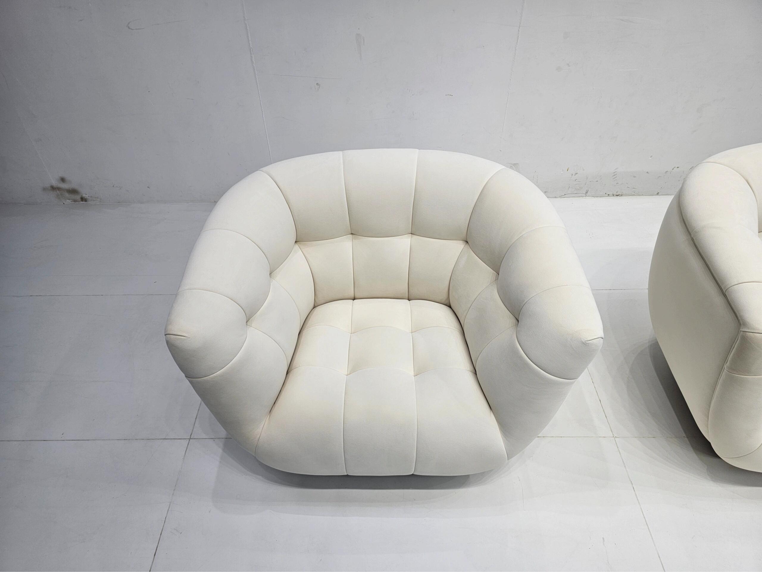 Essex Italian Luxurious Designer Metal Off White Fabric Sofa Chair