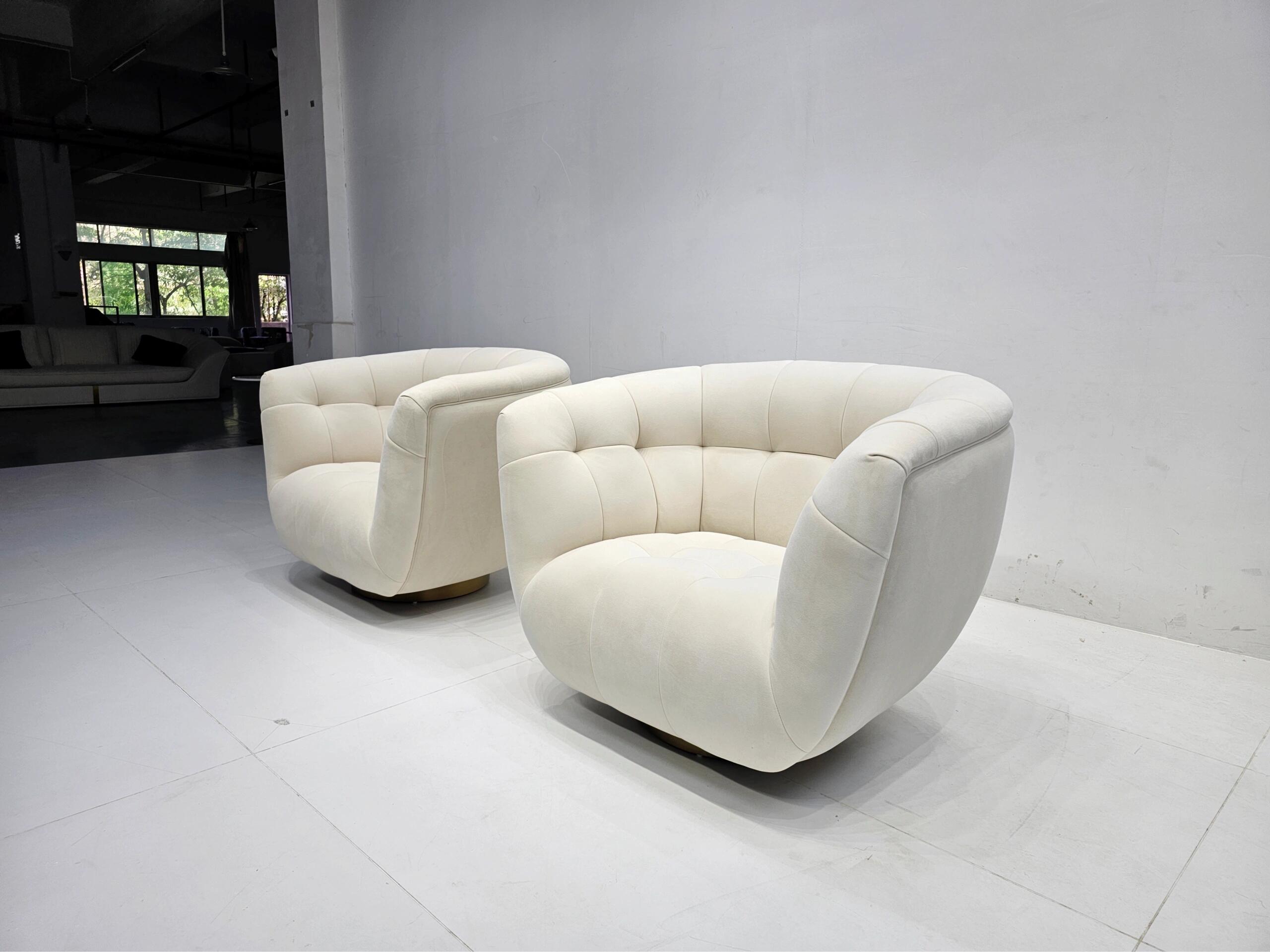 Essex Italian Luxurious Designer Metal Off White Fabric Sofa Chair