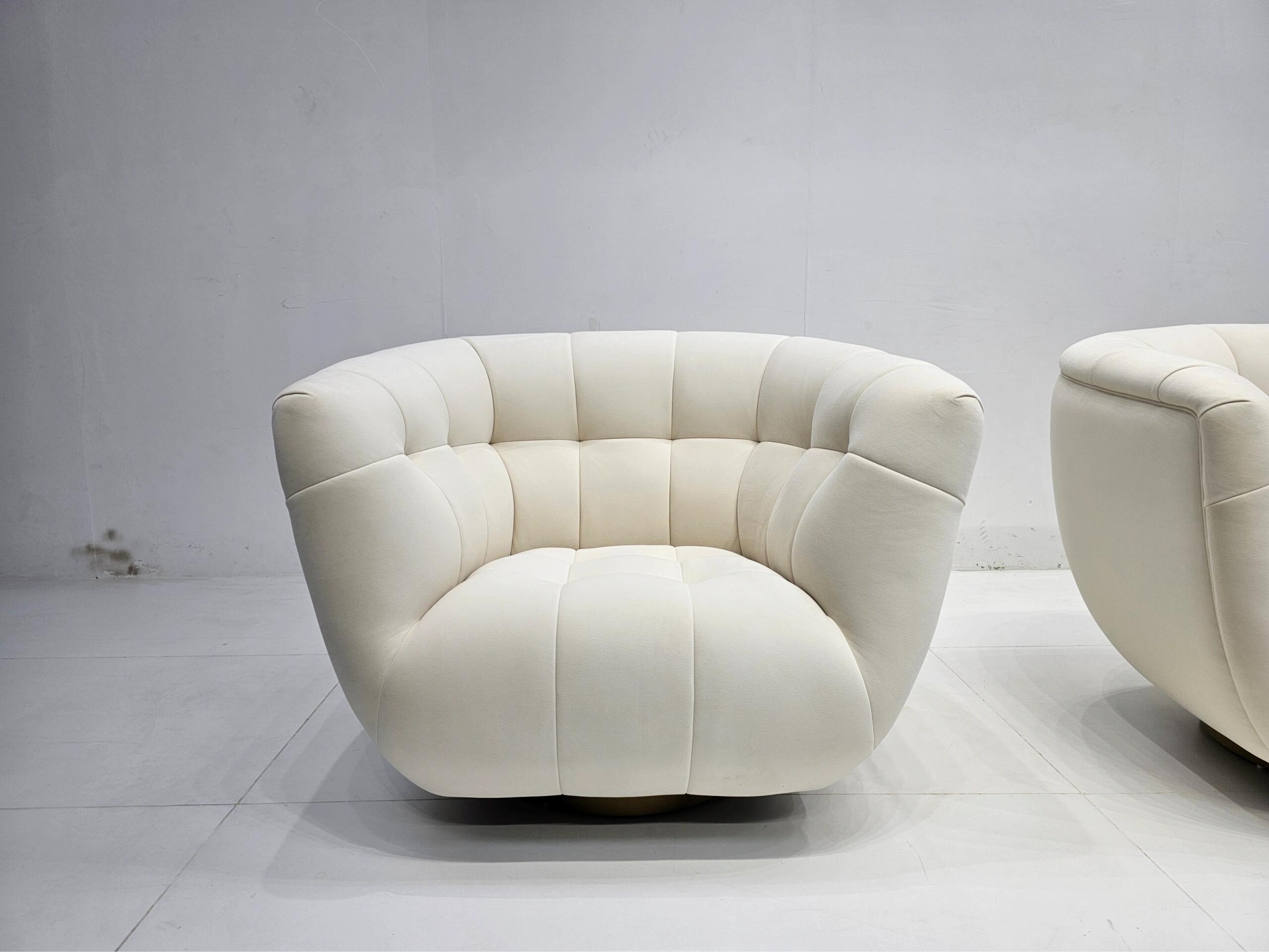 Essex Italian Luxurious Designer Metal Off White Fabric Sofa Chair