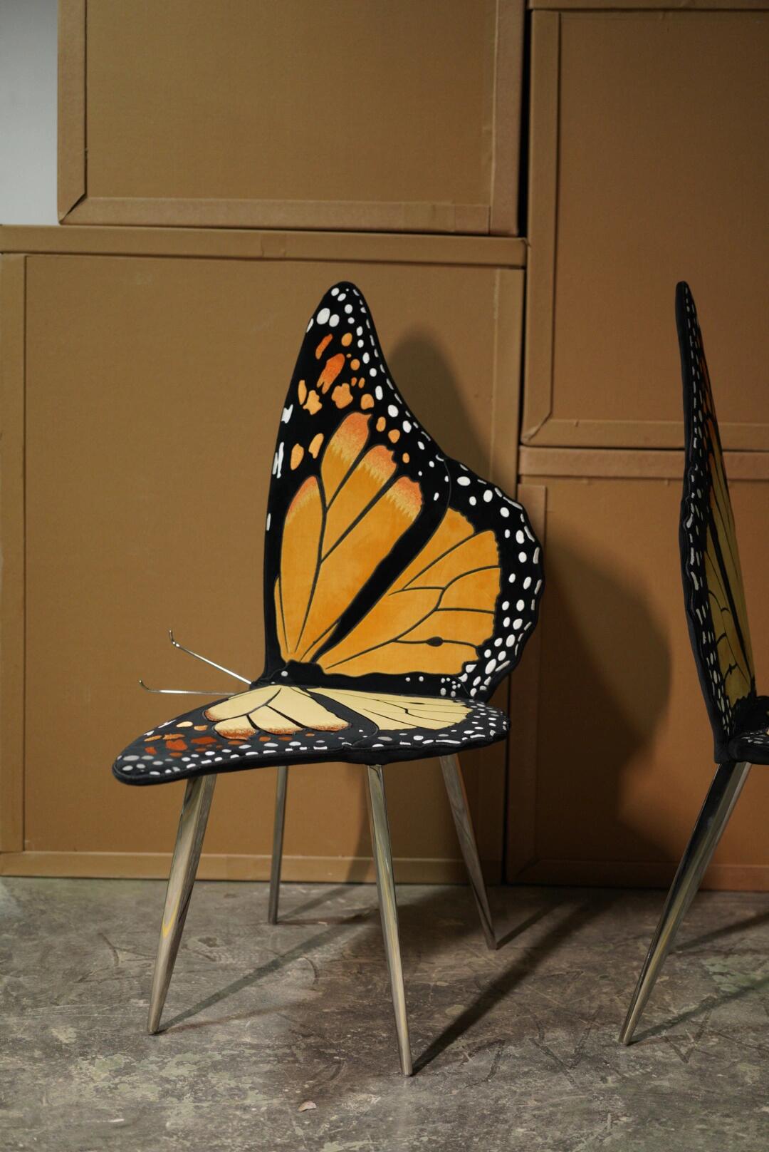 Eutterfiy Stainless Steel Personalized Creative Butterfly Embroidered Lounge Chair