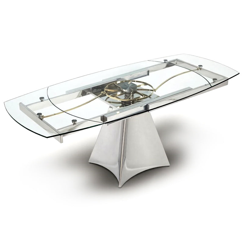 Extensible Art Rotation Stainless Steel Glass Customize Dining Table