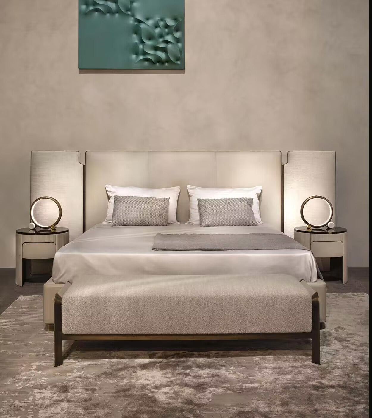 Falcon Modern Creativity Bedroom Genuine Leather Double Bed