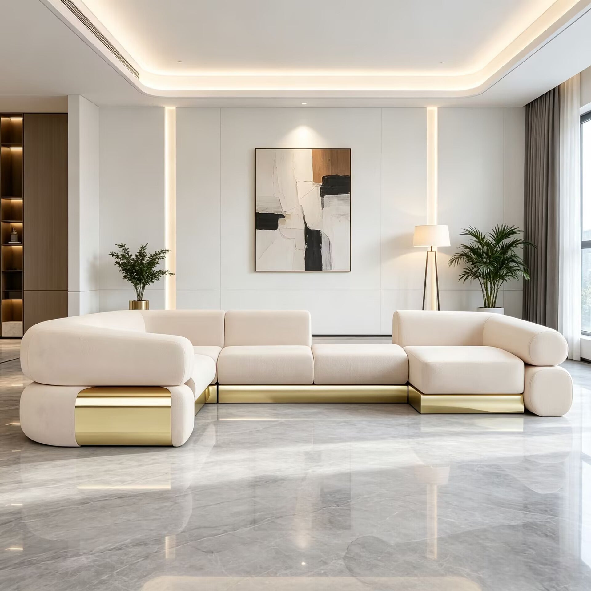 Fitzgerald Luxurious Villa Living Room Art Modular Multi-Person Fabric Sofa