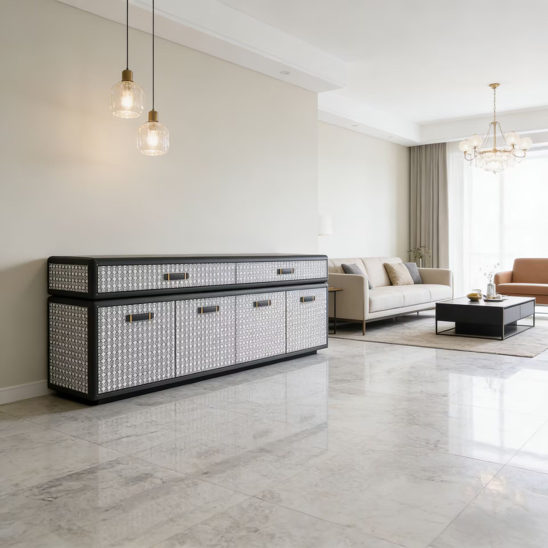 Fly Case High-End Creativity Luxurious Solid Wood Leather Sideboard