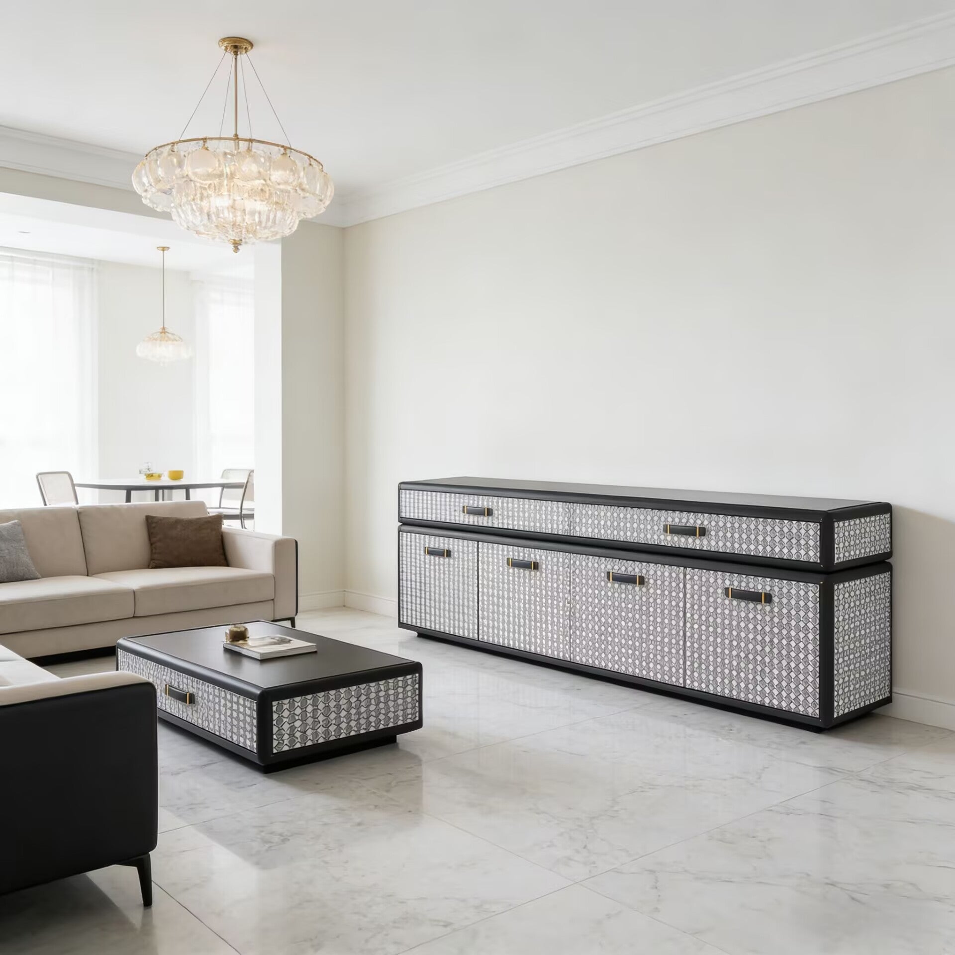 Fly Case High-End Creativity Luxurious Solid Wood Leather Sideboard