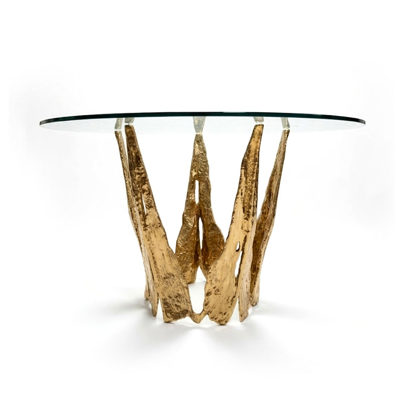 Folia High-End Designer Art Brass Customize Round Glass Dining Table