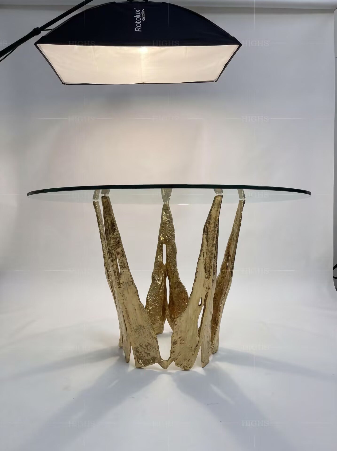 Folia High-End Designer Art Brass Customize Round Glass Dining Table