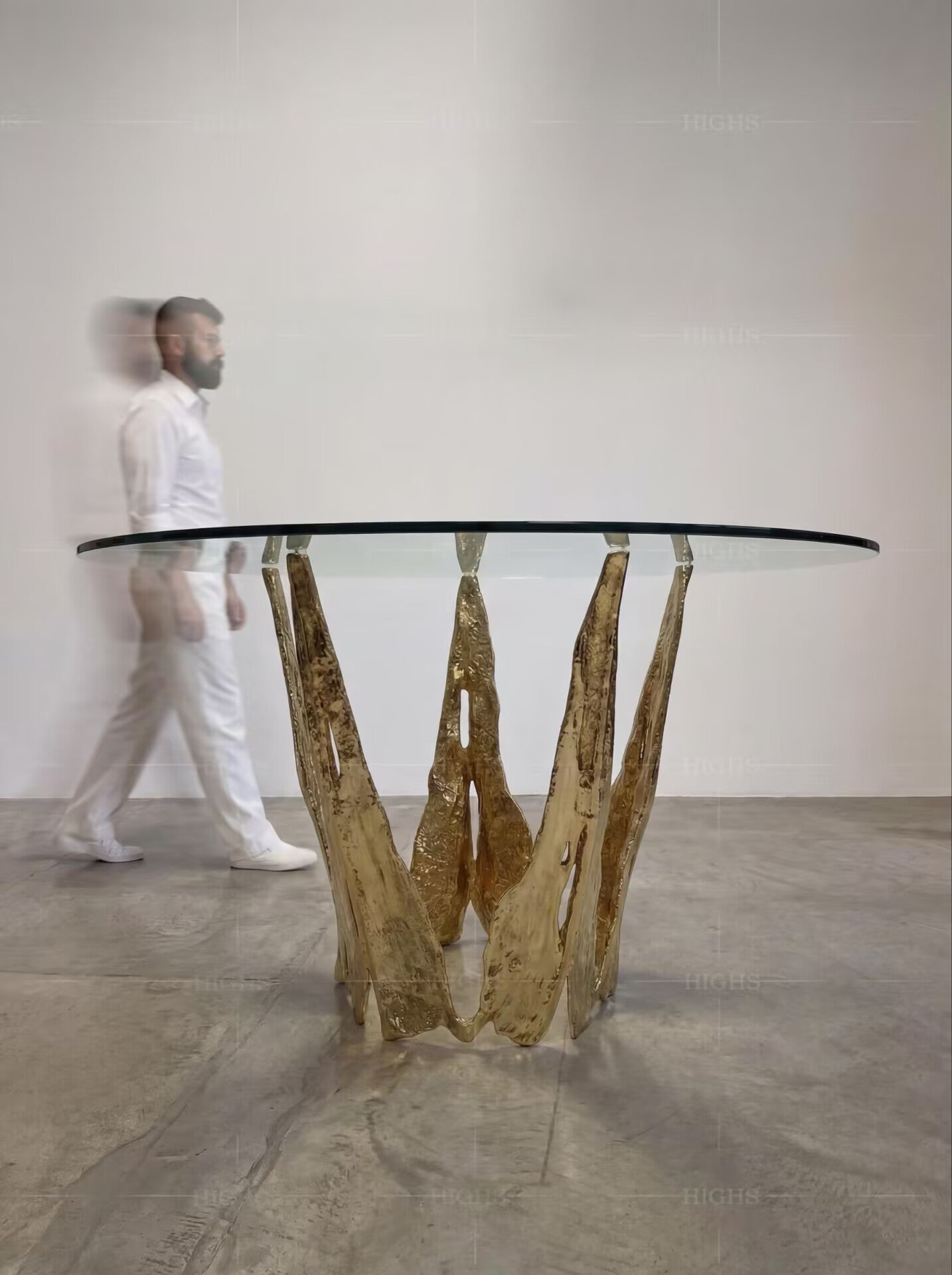 Folia High-End Designer Art Brass Customize Round Glass Dining Table