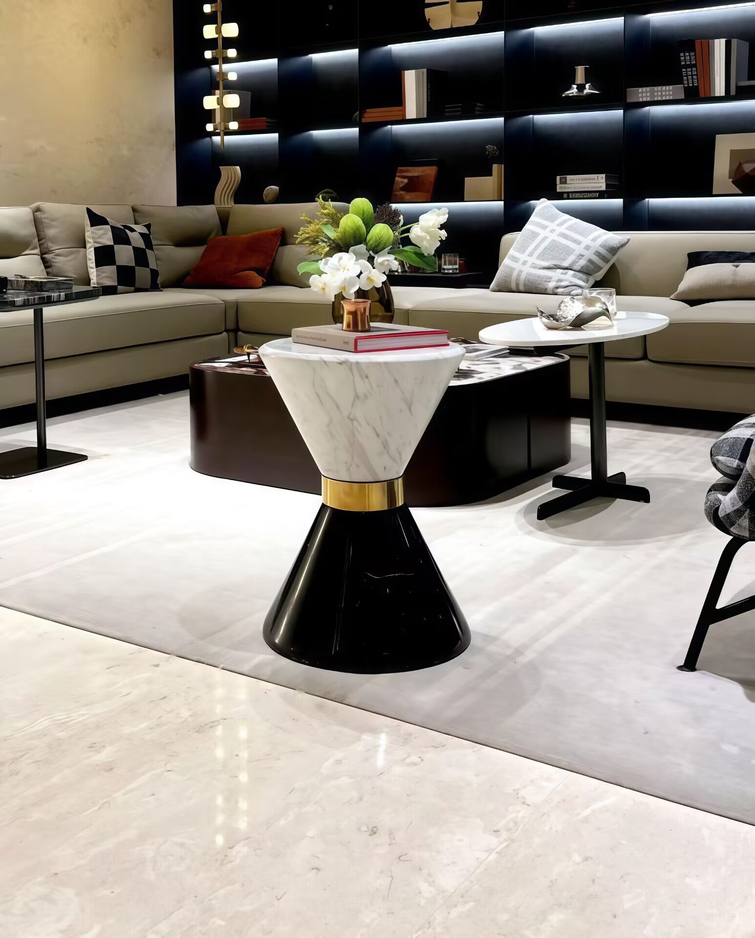 Forefront High End Designers Brass Creativity Marble Side Table