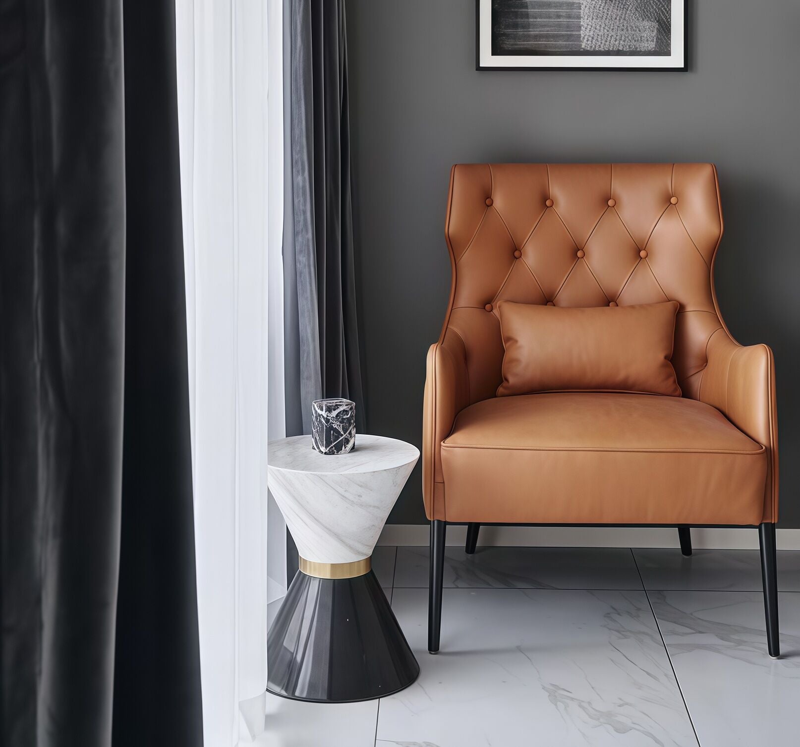 Forefront High End Designers Brass Creativity Marble Side Table