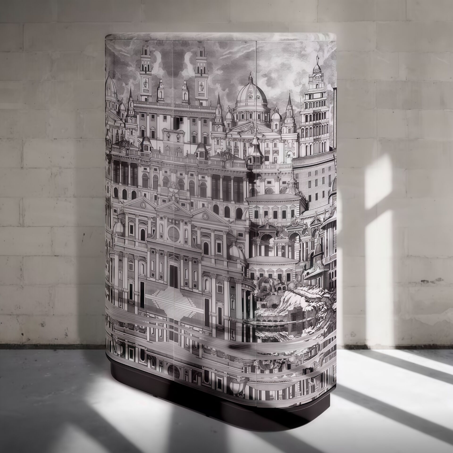 Fornasetti Retro Minimalism Hand-Drawn Solid Wood Wine Cabinet