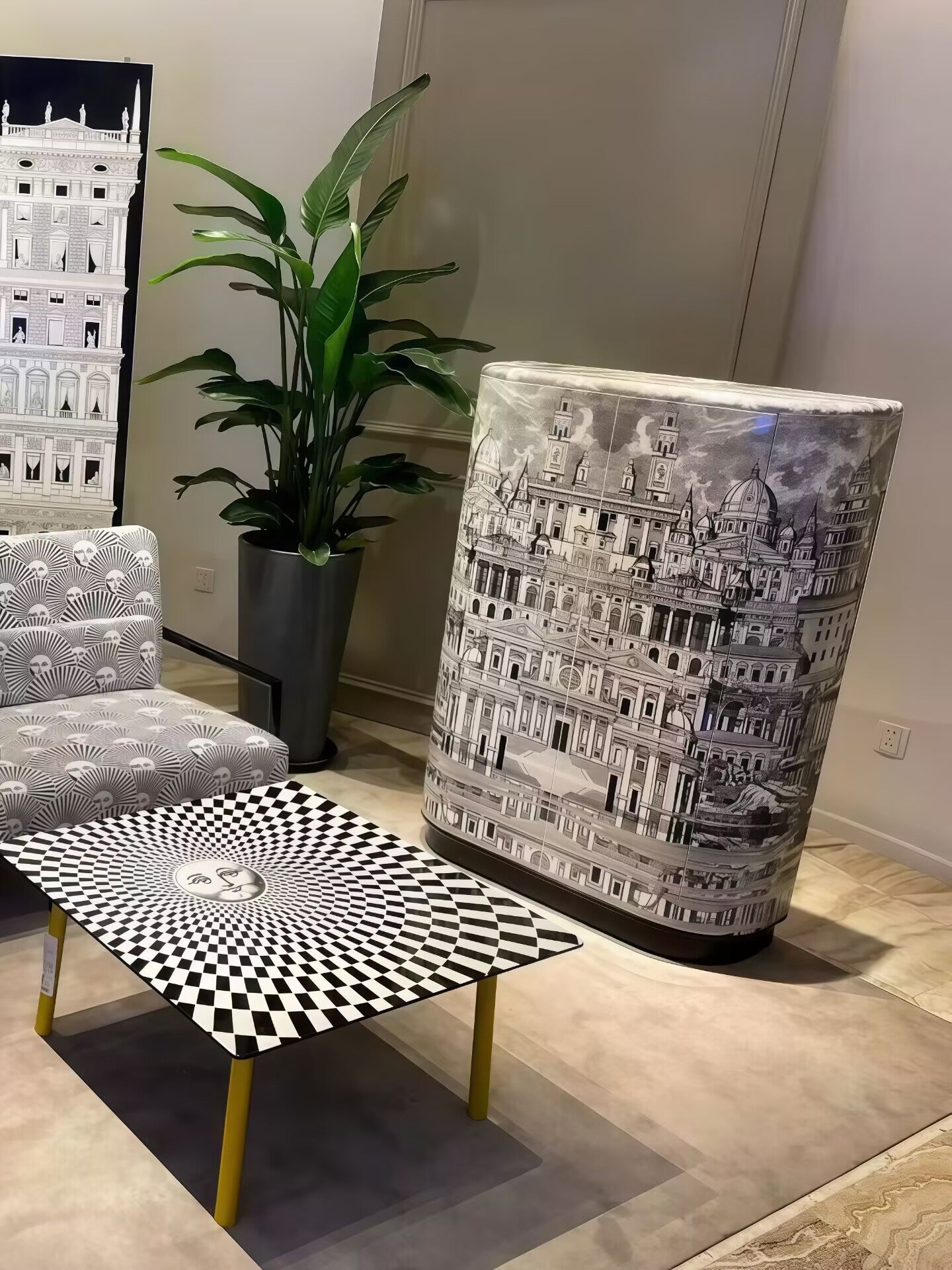 Fornasetti Retro Minimalism Hand-Drawn Solid Wood Wine Cabinet