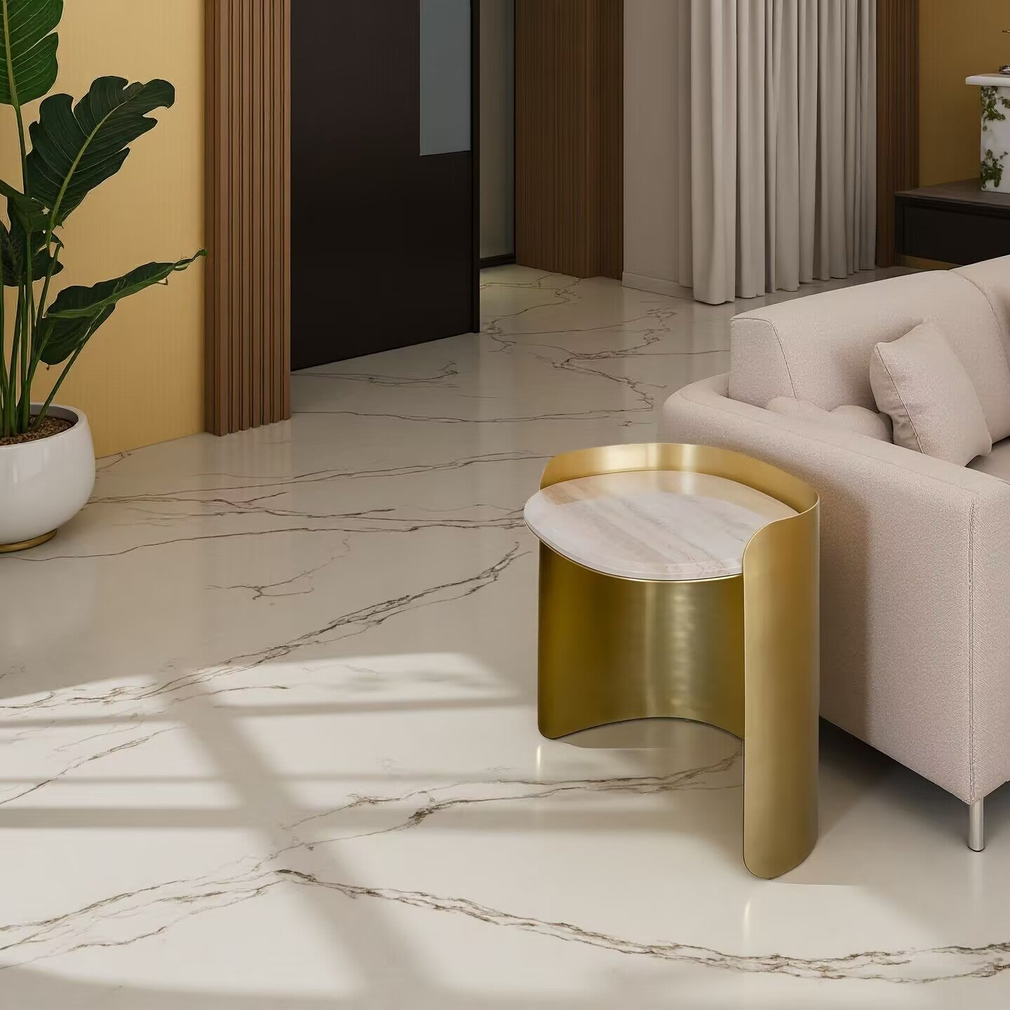 Franklin Scott High End Stainless Steel Creativity Marble Side Table