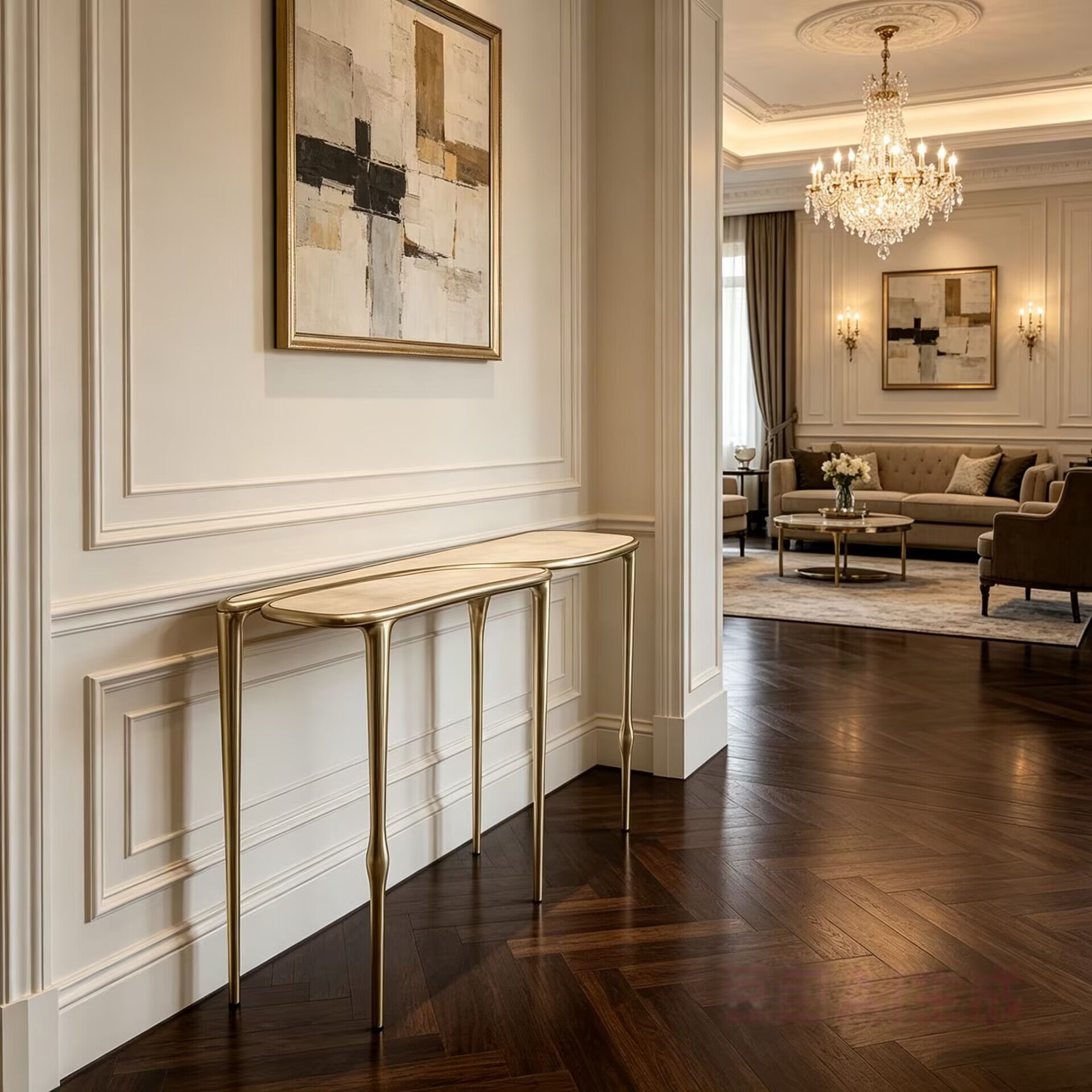 Frequency Modern Simplicity Irregular Metal Solid Wood Console