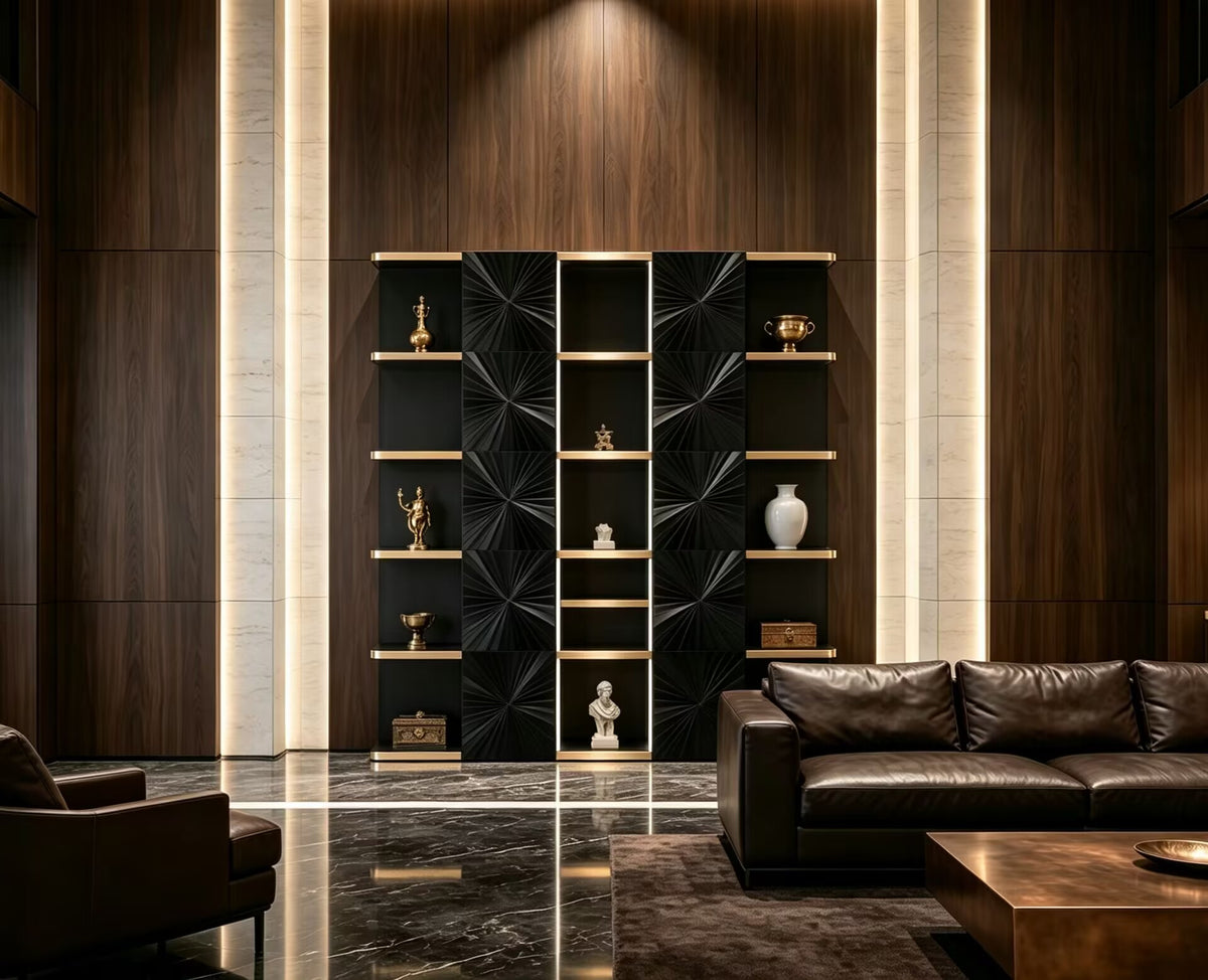 Freud Luxurious Creativity Black Gold Upscale Solid Wood Bookshelf