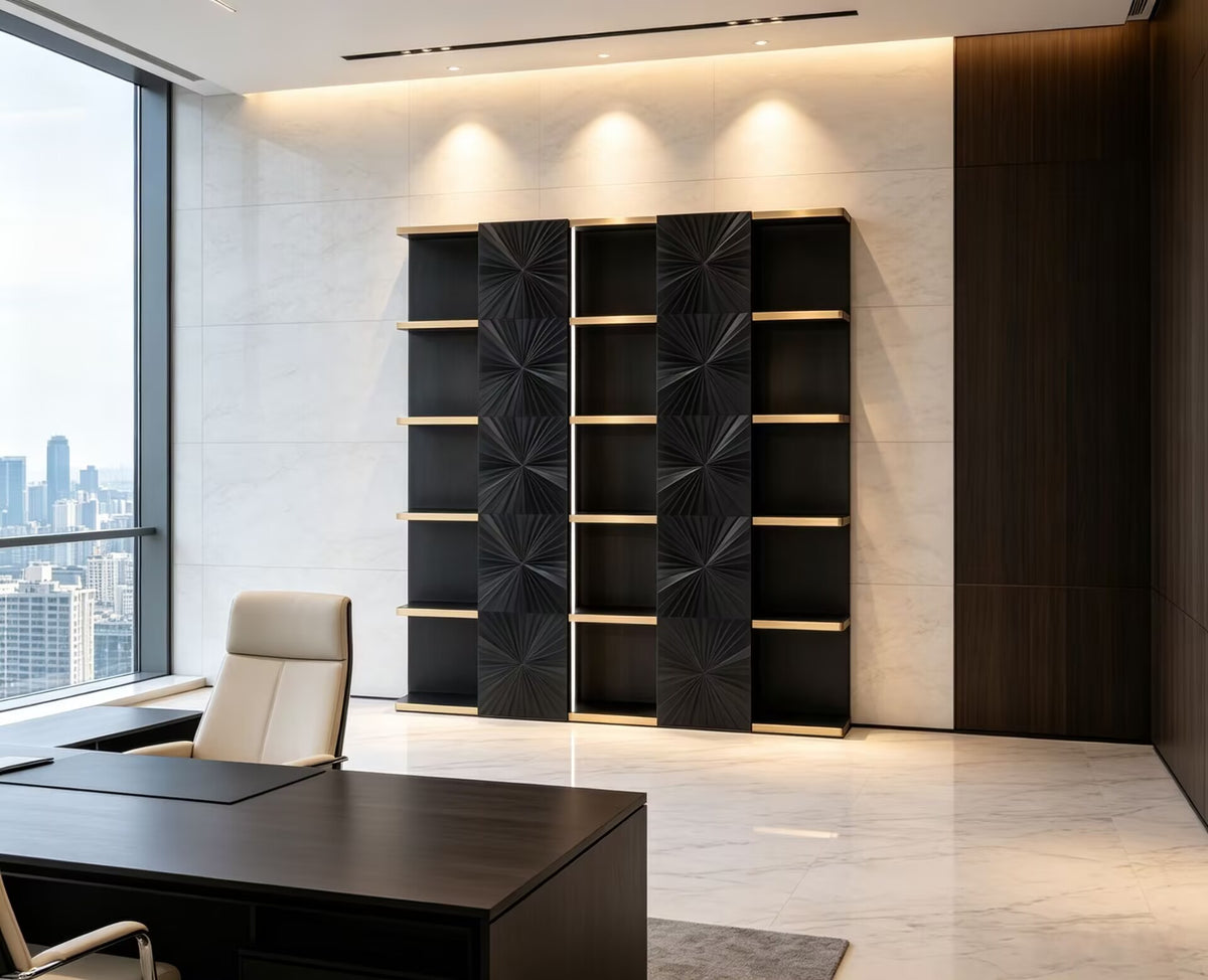 Freud Luxurious Creativity Black Gold Upscale Solid Wood Bookshelf