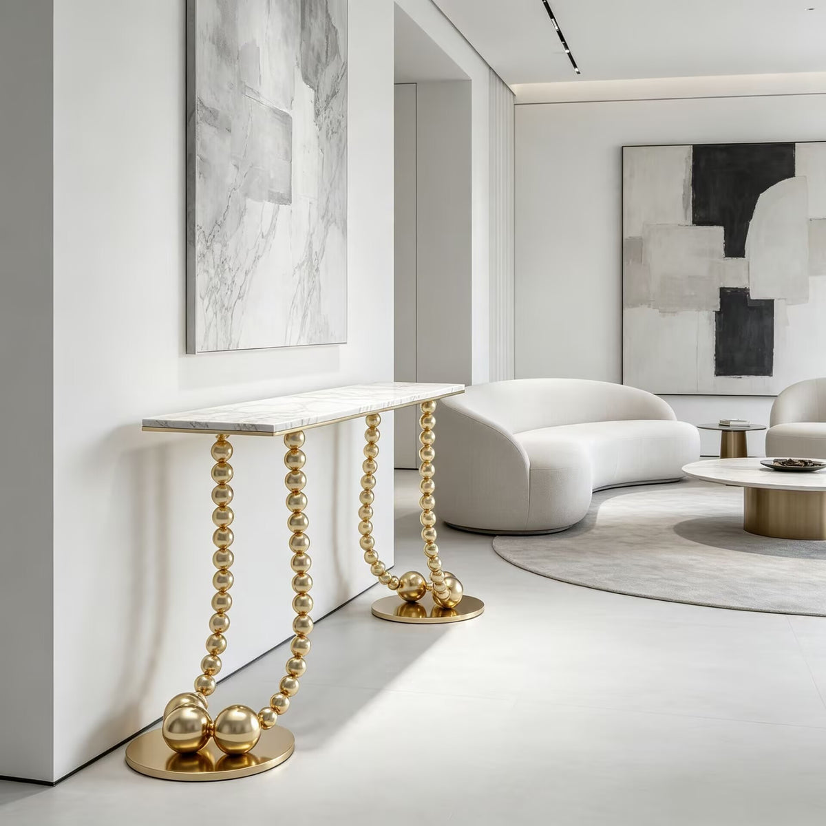 Geisha Living Room Unique Metal Ball Stacking High-End Marble Console